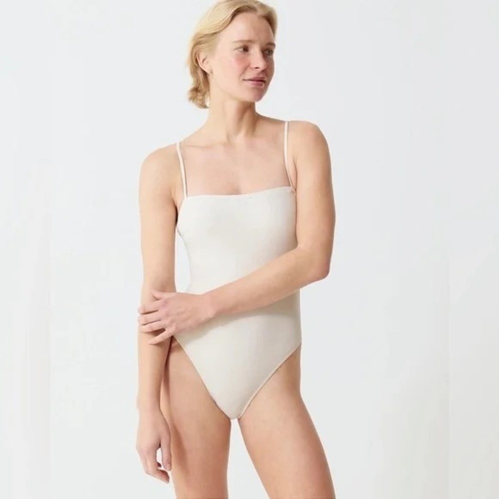 NWT!! J. CREW Squareneck One Piece Swimsuit Solid Natural Vacation Size 14